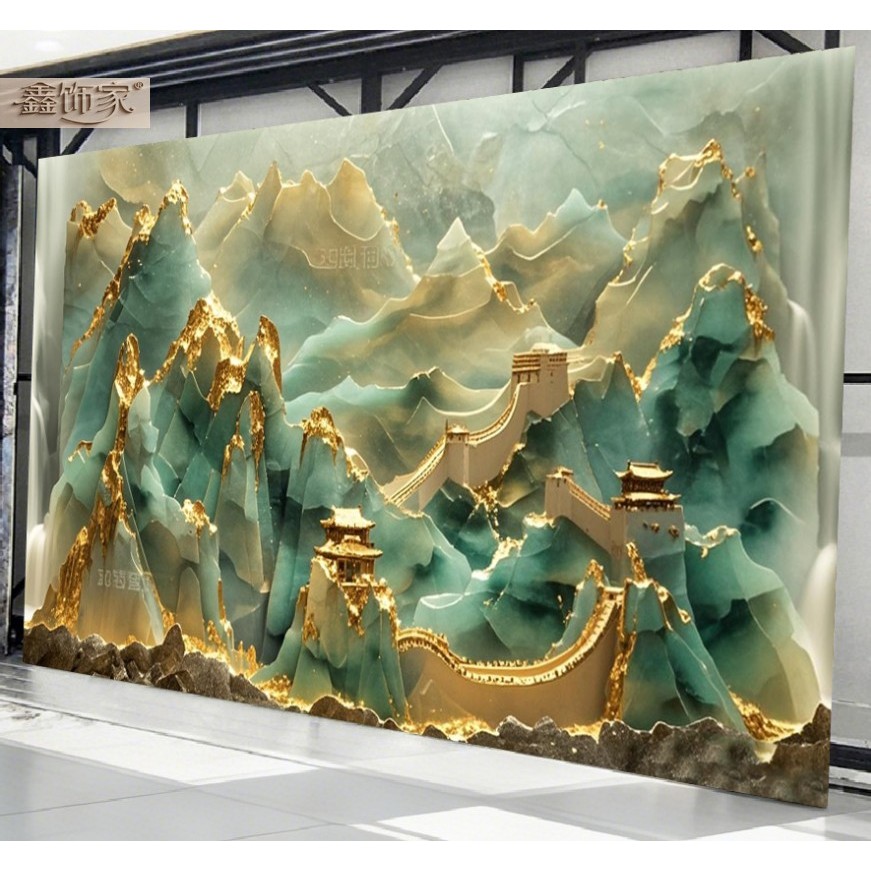 Kain latar lukisan pemandangan gaya Tiongkok baru, tekstur serat bambu dan kayu untuk hiasan dinding