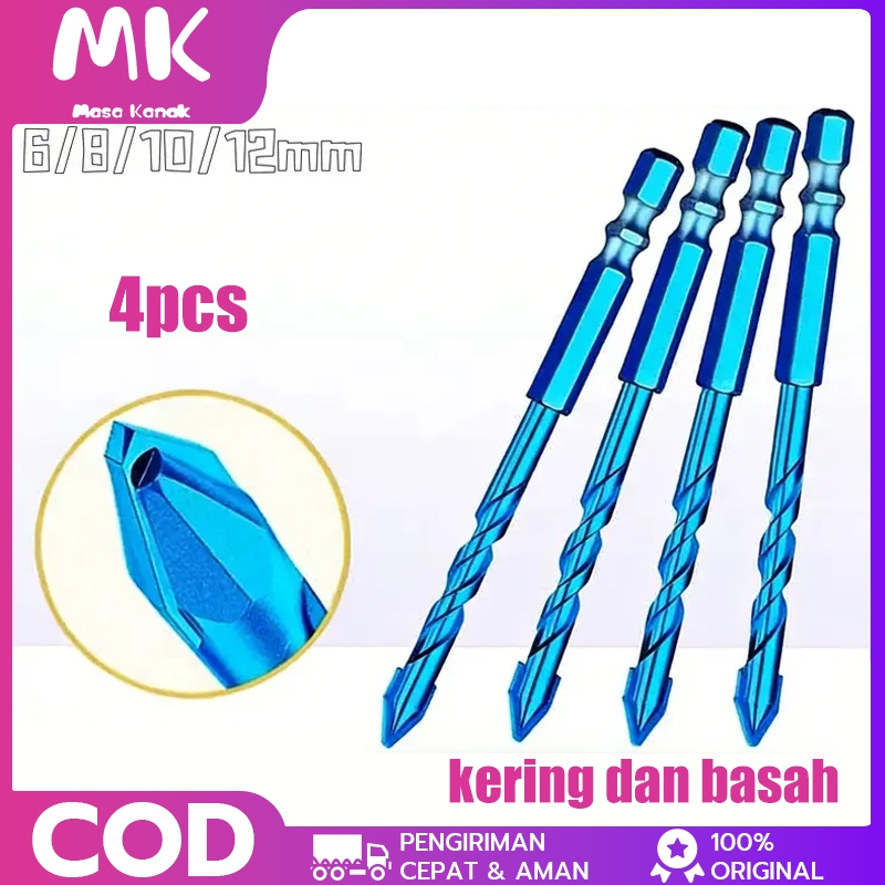 MK Set Mata Bor Multifungsi Sharp Teeth 4pcs (6/8/10/12mm) | Bor Keramik Kaca Beton Kayu Logam