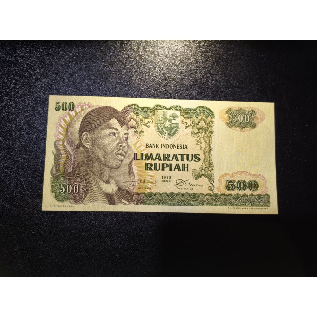 Uang kertas kuno 500 rupiah sudirman tahun 1968 UNC