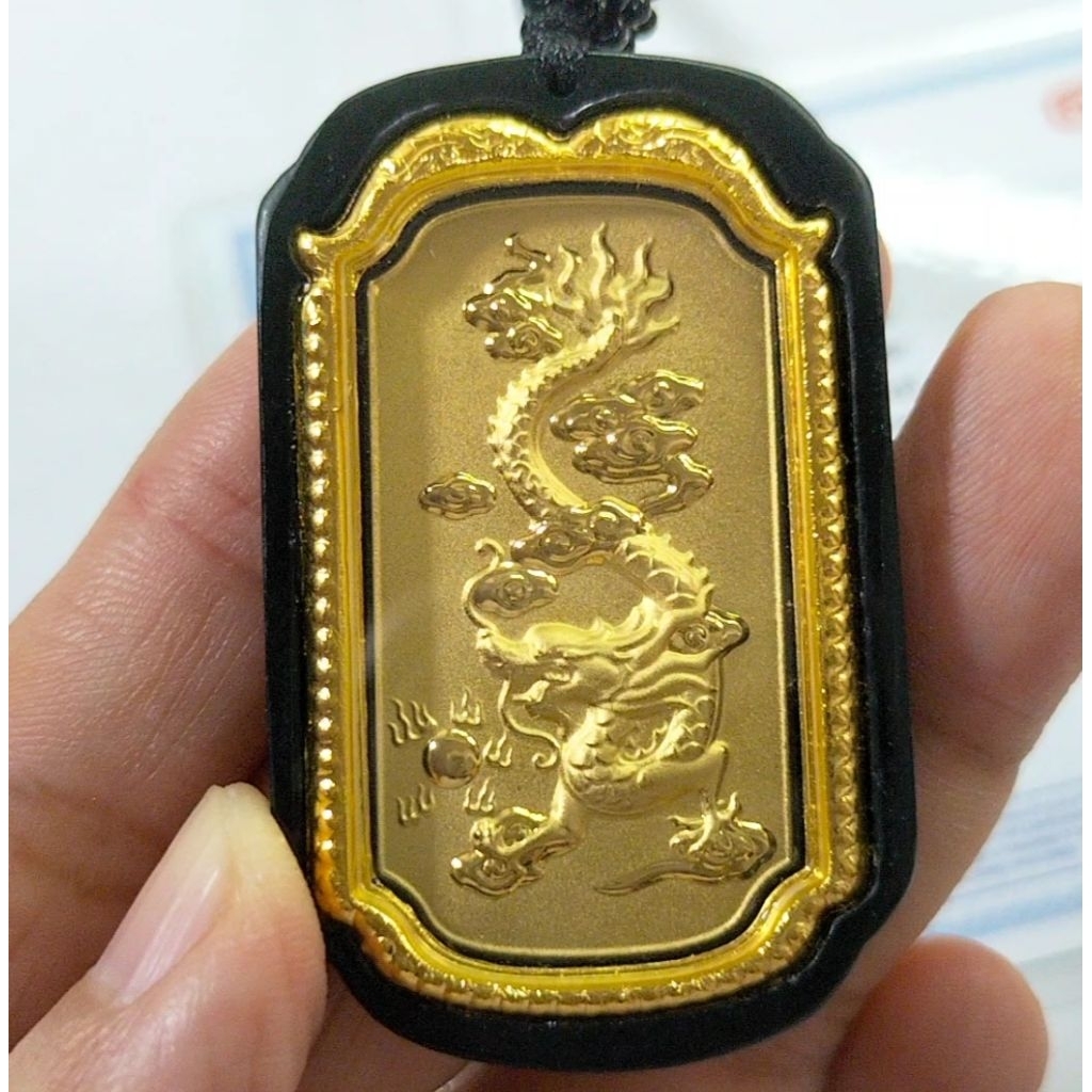 Liontin Giok Naga Hetian Jade Natural Asli Berlapis Emas Murni Bersertifikat 0921