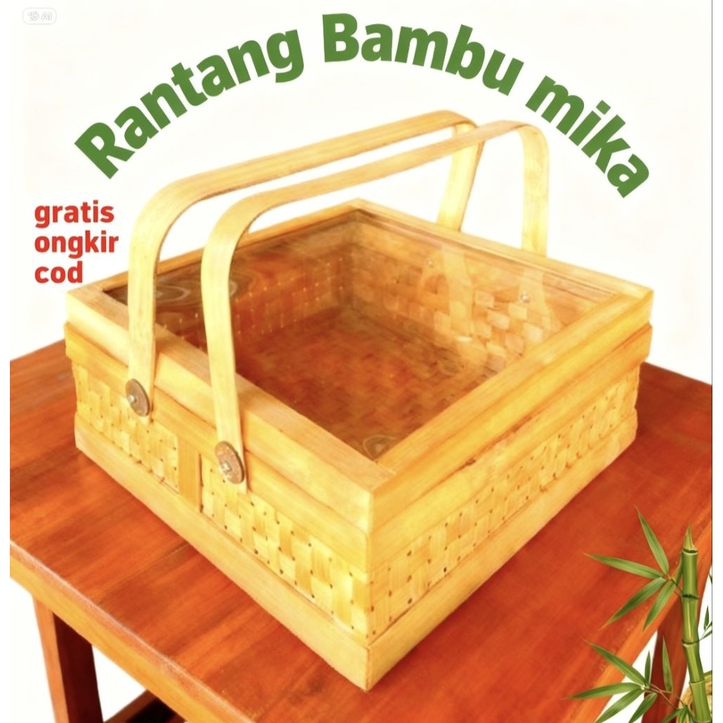Rantang Bambu Box hampers tutup mika 25x25cm