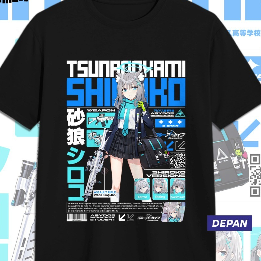 KAOS SHIROKO BLUE ARCHIVE SUNAOOKAMI SHIROKO Kaos Anime Game Unisex Pria Wanita Atasan