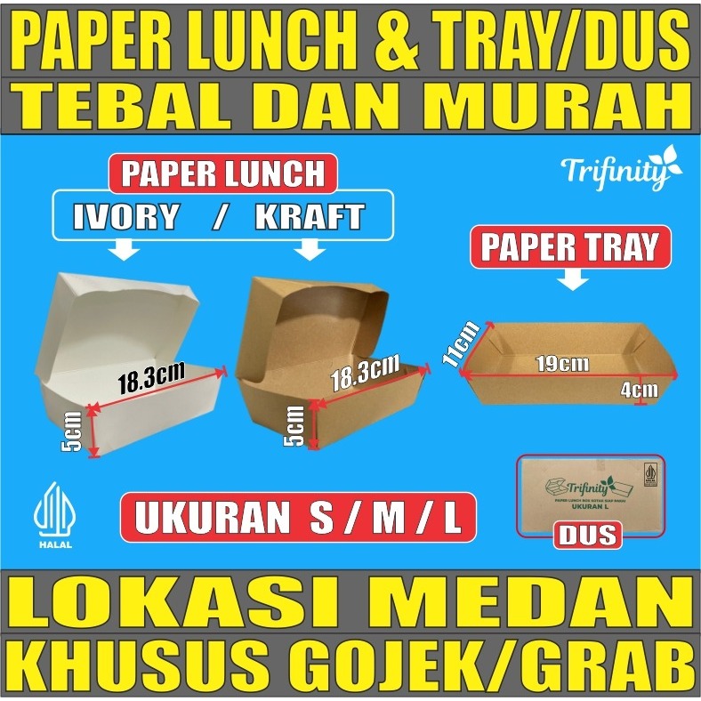 Paper Lunch Box Food Tray Kotak Makan Kertas Tebal 28gr Halal S M L Ivory Putih Kraft Coklat Dus Gjk