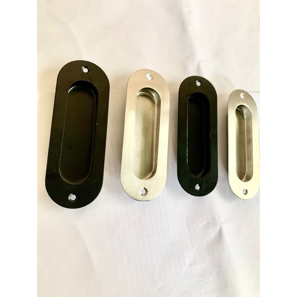 Handle Tanam Pintu Sliding/Geser COM Oval 4x12cm Bahan Full Stenlis Hitam Powder Coating Dan Silver 