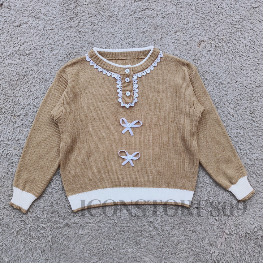 Baju Rajut Anak Perempuan Usia 4-12 tahun - Angel Sweater Rajut Anak Cewek Motif Renda Dan Kancing D