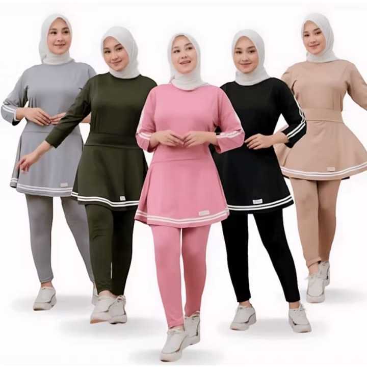 ORI Set Zumba Olahraga Wanita Setelan Legging Rok Senam / Muslimah Sportwear Gym Yoga Tenis Sepeda