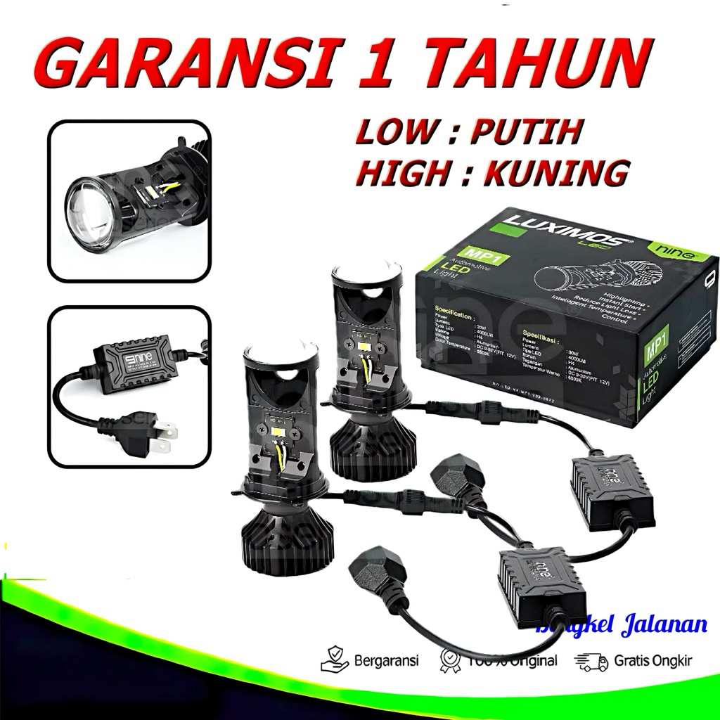 LAMPU LED UTAMA MOBIL MINI PROJEKTOR PROJIE H4 Hi LOW MP1 NINE LUMINOS