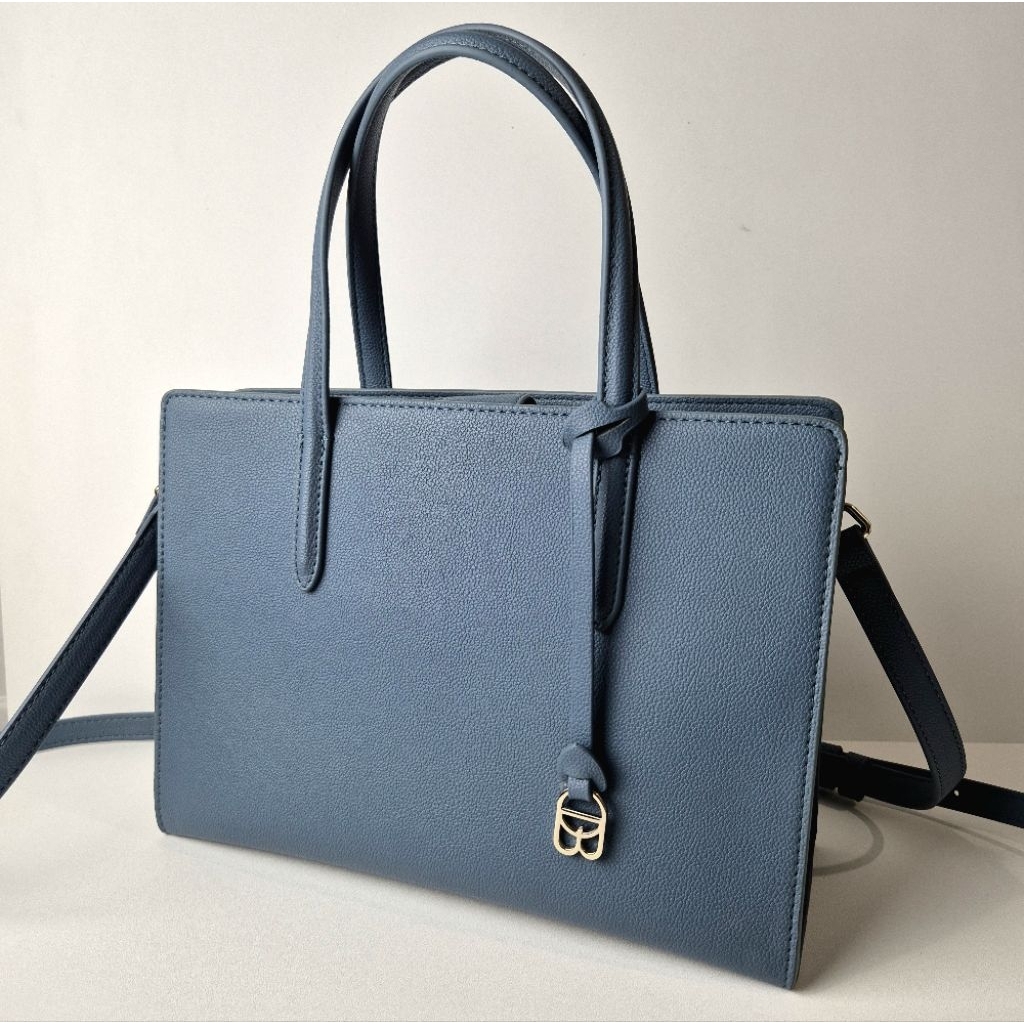 Obermain Blue Vegan Leather Tas Selempang Top Handle Shoulder Bag Kulit Vegan Preloved 95% Like New 