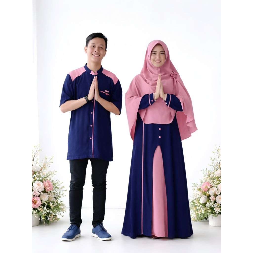 Couple Gamis Syari Alzwa Setelan Couple Gamis Hari Raya Suami Istri Kekinian Zh