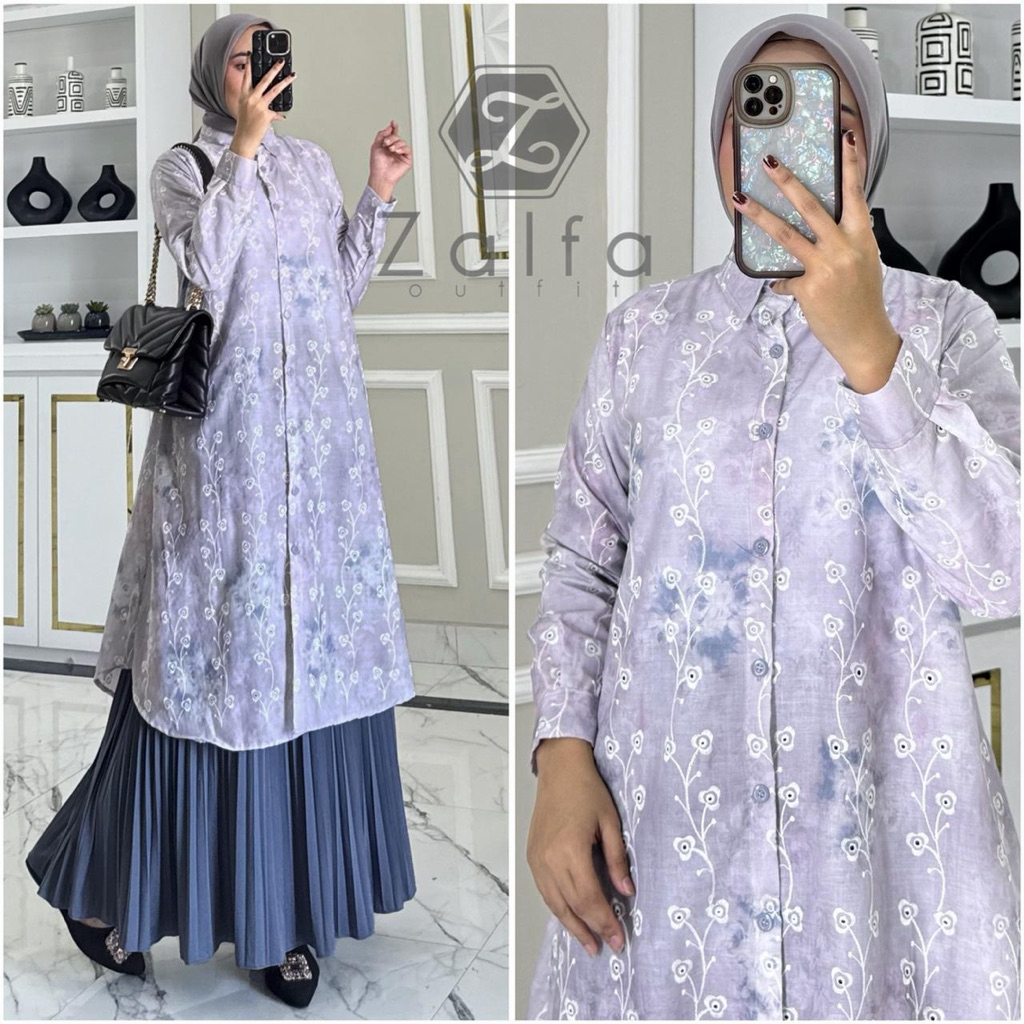 GWEN tunik by ZALFA OUTFIT /Atasan Wanita Tunik kerja kuliah panjang LINEN premium lengan manset