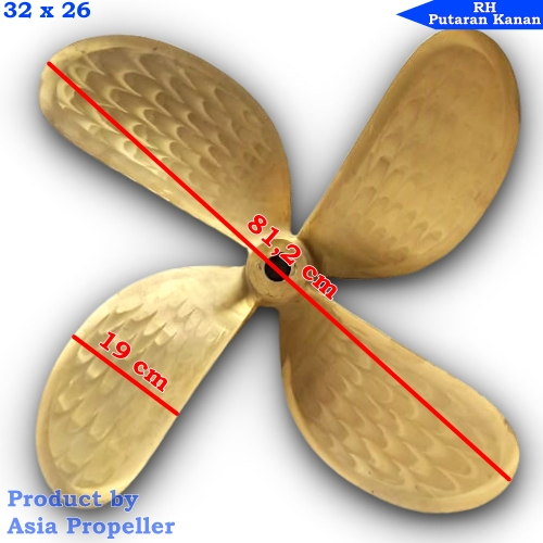 Propeller Baling baling kapal Kuningan Diameter 32 x 26 inch RH 4 daun - Asia Propeller