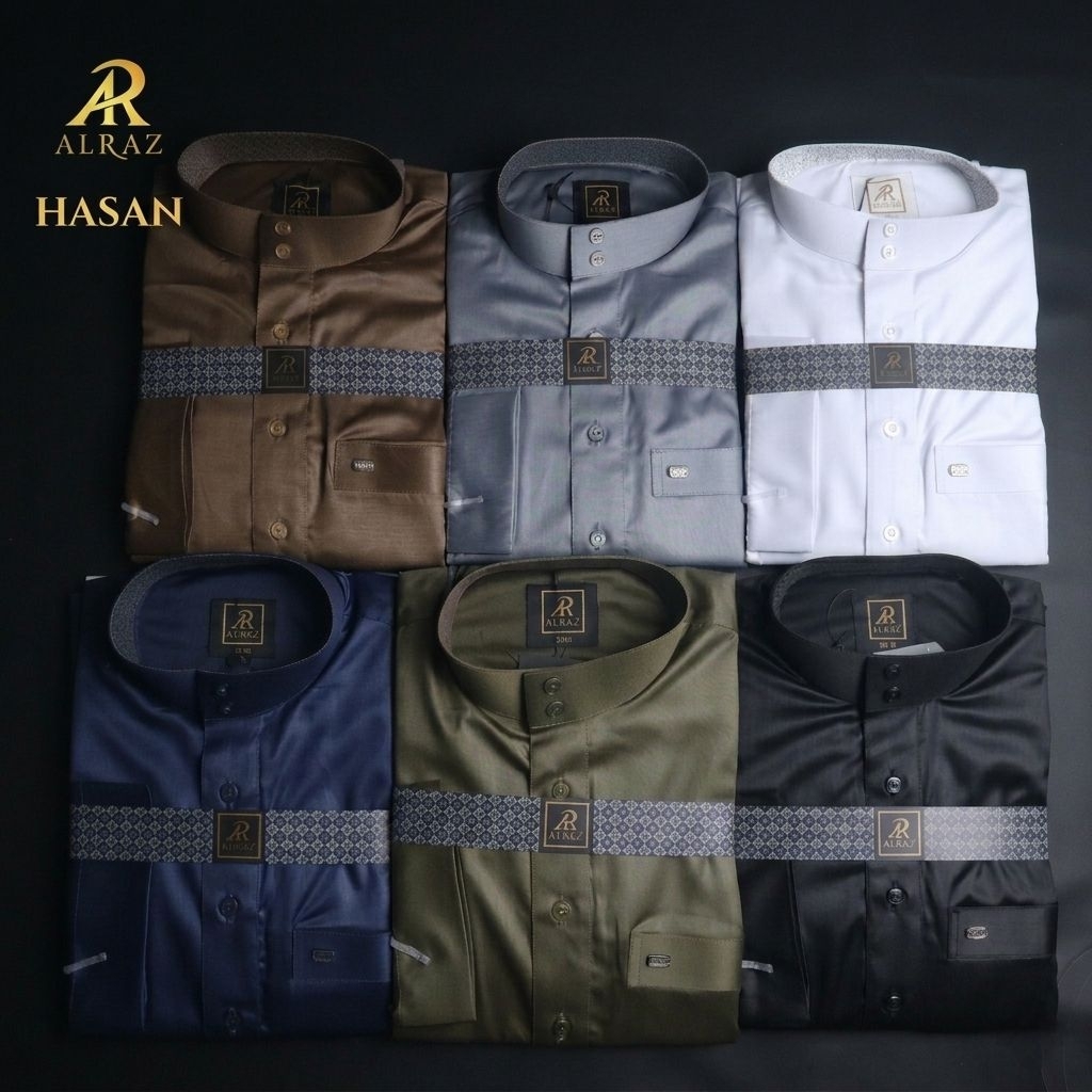 REGULER | Jubah Al Raz Premium Pria Model Hasan Putih Hitam dan Warna Polos Kerah Tegak | Gamis Musl