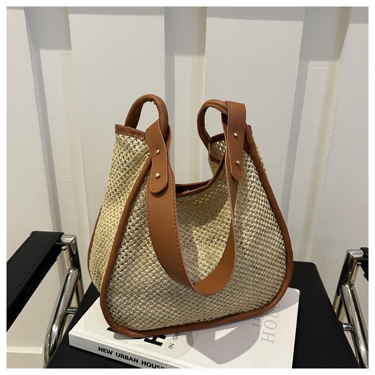 TERBARU SUNDARA TAS TOTE WANITA ANYAMAN ROTAN COKLAT UKURAN BESAR TAS PANTAI & SEHARI-HARI KEKINIAN