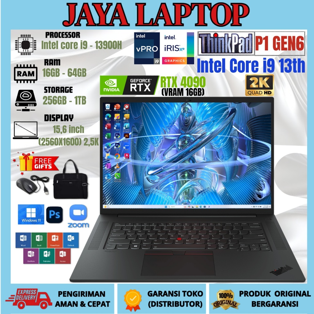 LAPTOP LENOVO THINKPAD P1 GEN6 Intel Core i9 13900H NVIDIA GeForce RTX 4090 RAM 64GB/1TB