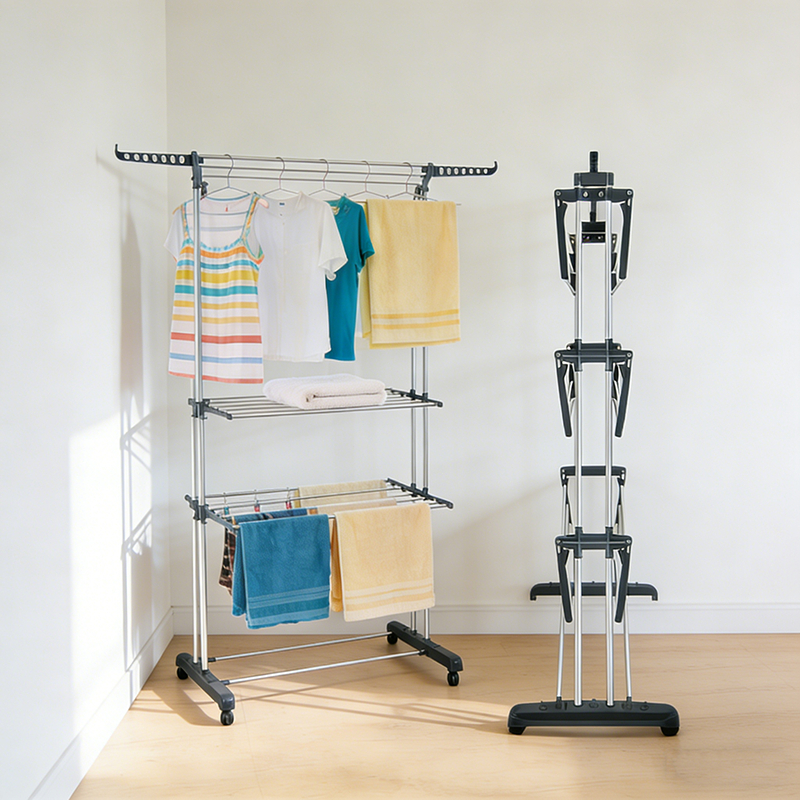 Rak Pengering Pakaian Multifungsi Dengan Roda Tempat Penyimpanan Handuk Menjemur Pakaian Dapat Dilip