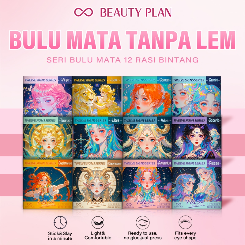 Beauty plan Bulu Mata Tanpa Lem 12 Zodiak Natural Tebal Volume Fluffy Ringan Eyelash Extension Satua