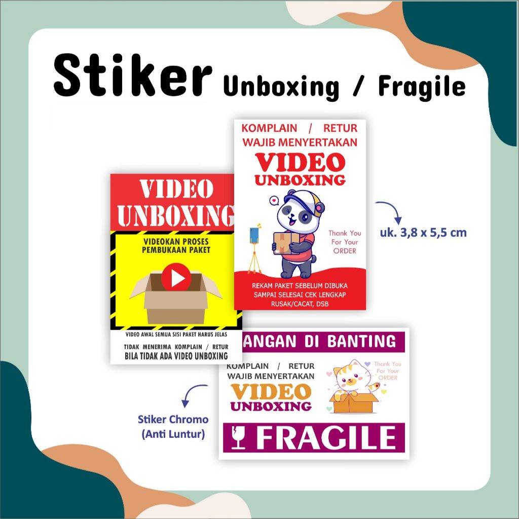 (1pcs stiker) Stiker Video Unboxing, Stiker Fragile, Stiker Unboxing dan Fragile