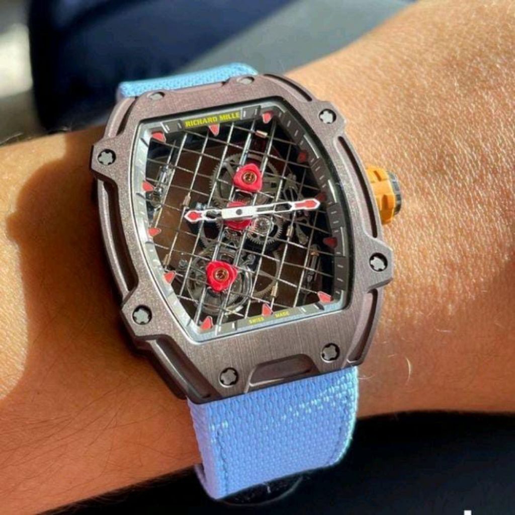 JAM TANGAN LUXURY MEWAH AUTOMATIC RM 27-04 TOURBILLON JAM TANGAN RM  VELCRO STRAP V4 CLONE QUALITY