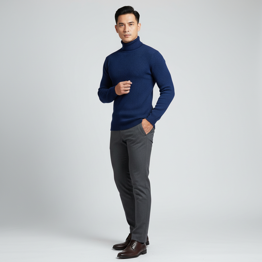 Turtleneck Pria Hitam Navy - Baju Kerah Tinggi Pria Sweater Rajut Premium