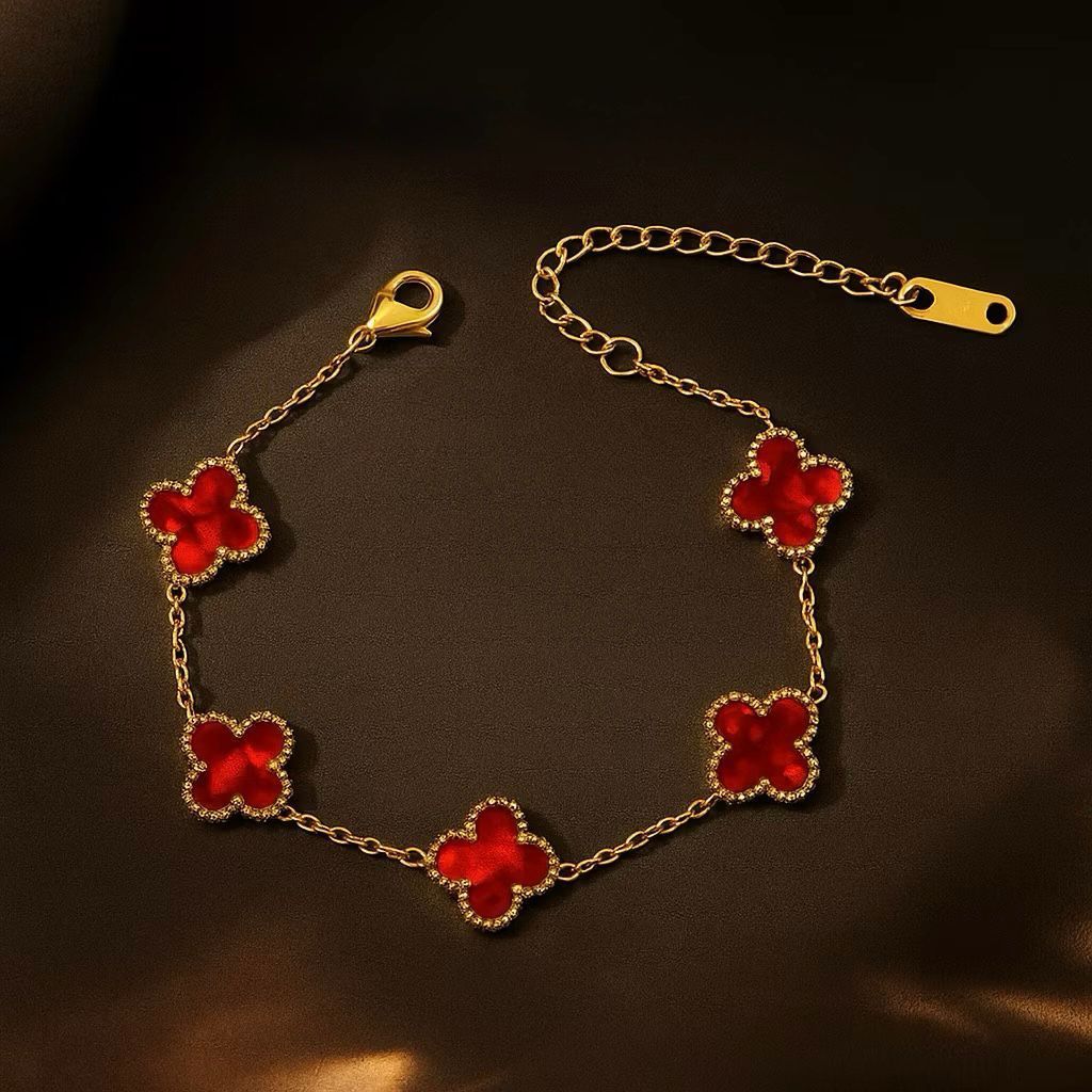 Gelang Titanium Wanita - Gelang Titanium Clover Anti Karat Elegan Desain Minimalis