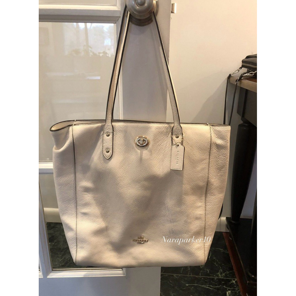 PRELOVED COACH TOTEBAG WHITE PEBBLED LEATHER LARGE TOWN ORIGINAL AUTHENTIC