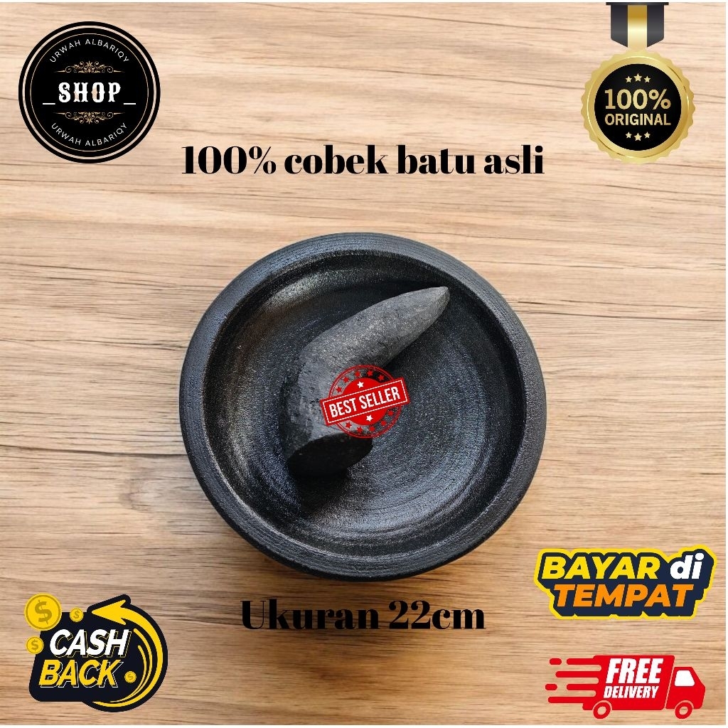 cobek coet ukuran 22cm 100% batu asli tanpa campuran cocok untuk sehari hari kuat awet anti luntur f