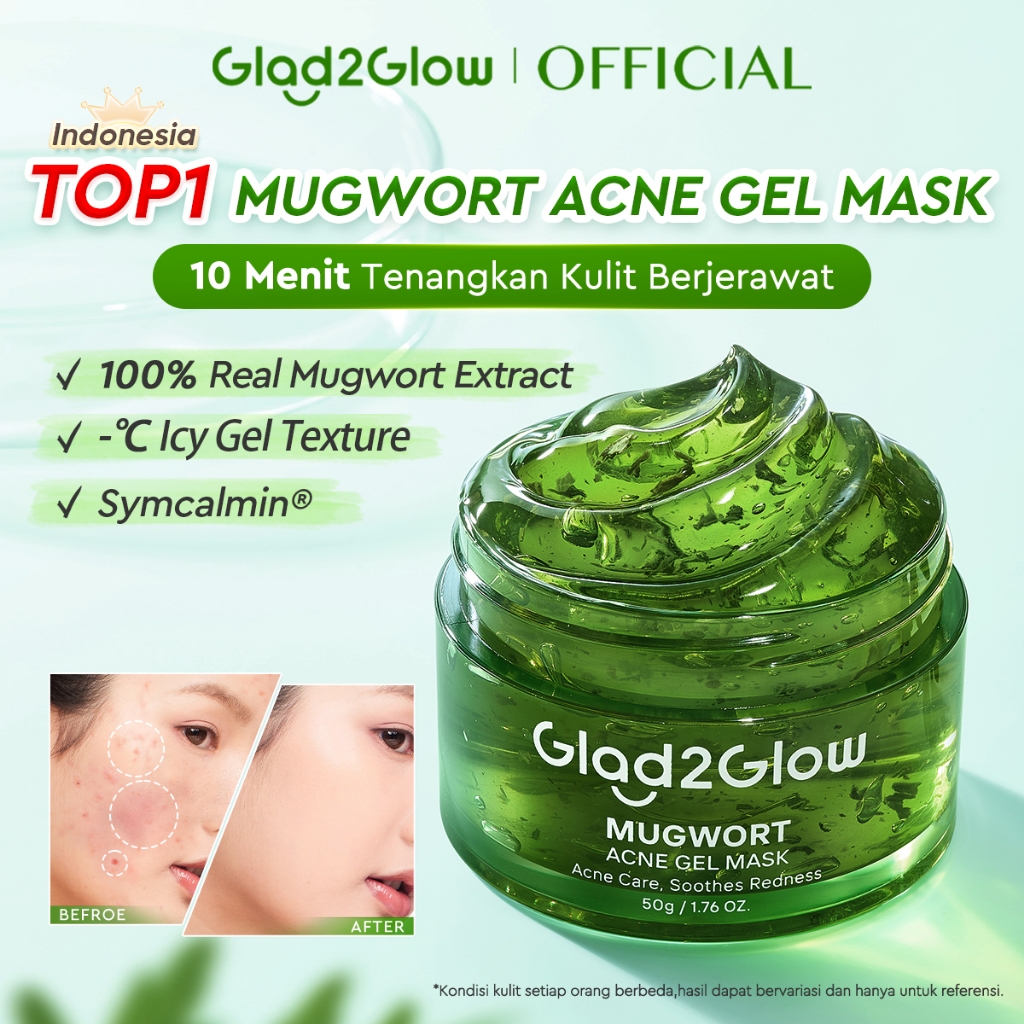[100g NEW SIZE LAUNCH]Glad2Glow Advanced Mugwort Acne Gel Mask 50g/100g Masker Wajah Masker Komedo d
