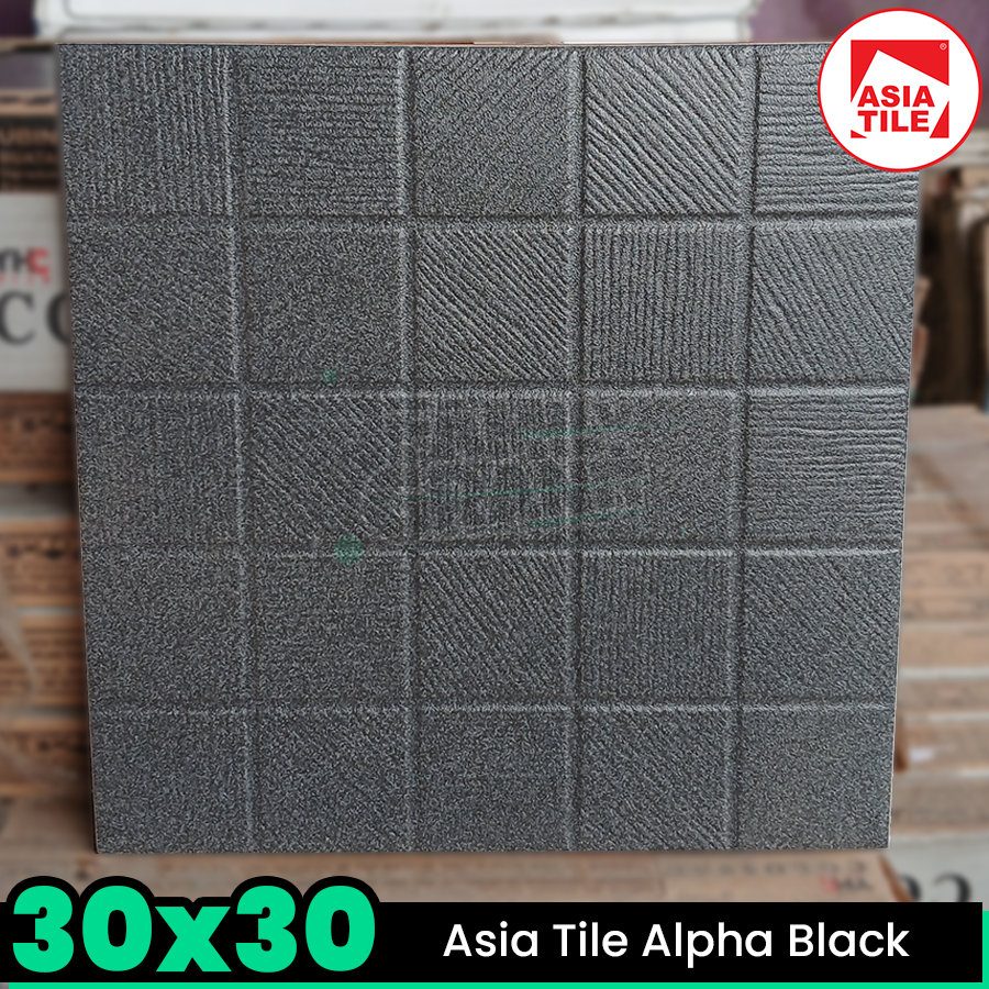 Keramik Kamar Mandi 30x30 Asia Tile Alpha Black Lantai Kasar Tekstur Matte