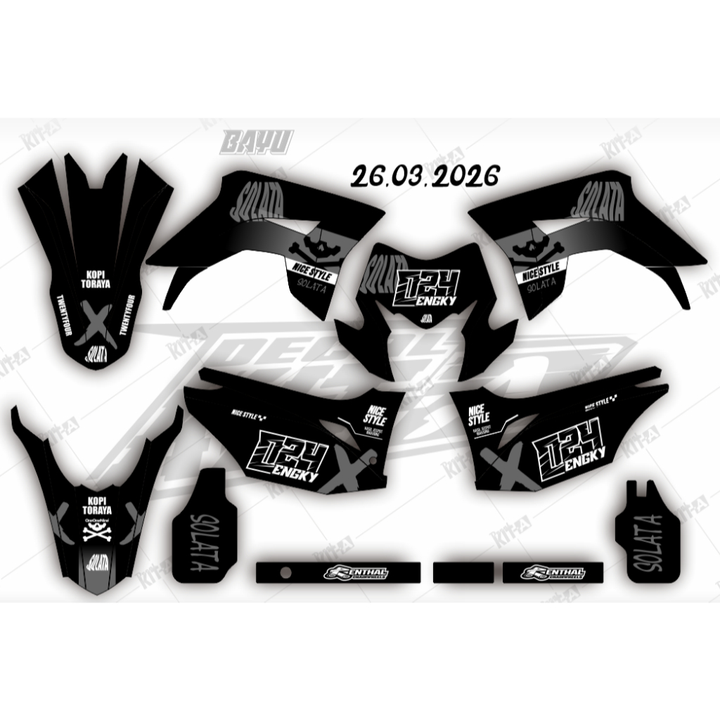 Decal Stiker CRF 150L terbaru 062 MOTIF SUPERMOTO HITAM ABU2
