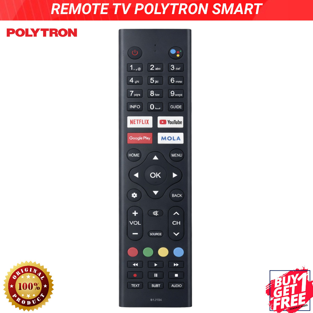Remote TV Polytron remot tv polytron Smart TV LED LCD Android TV Original Youtube Netflik MP1