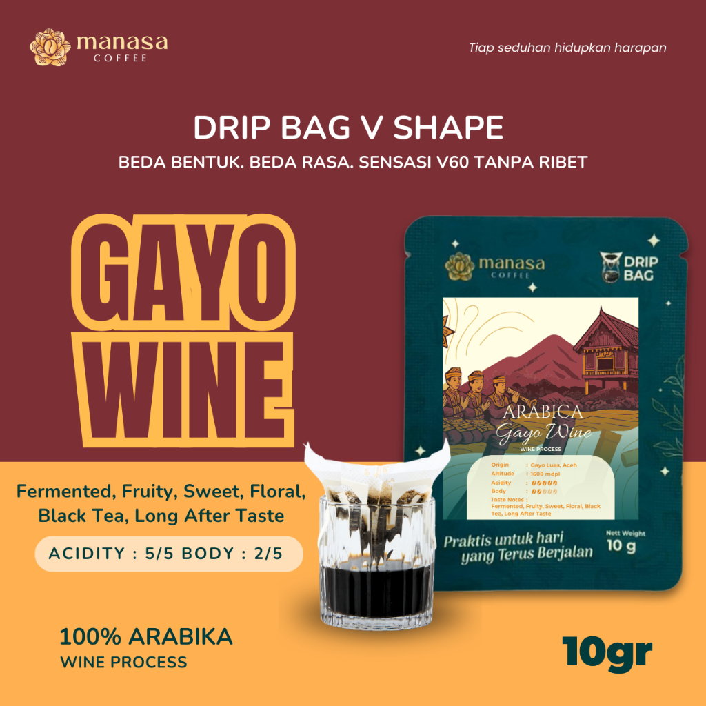 Drip Bag Coffee V Shape Arabika Gayo Wine Manasa Coffee Kopi Drip Bag Sachet V60 Kopi Filter