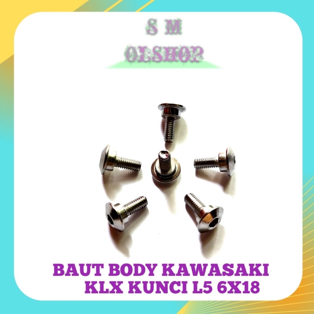 10 PCS BAUT BODY KLX BAUT BODY MOTOR KAWASAKI KLX BAUT MURAH BAUT BODY MOTOR KLX M6x17 WARNA CHROME 