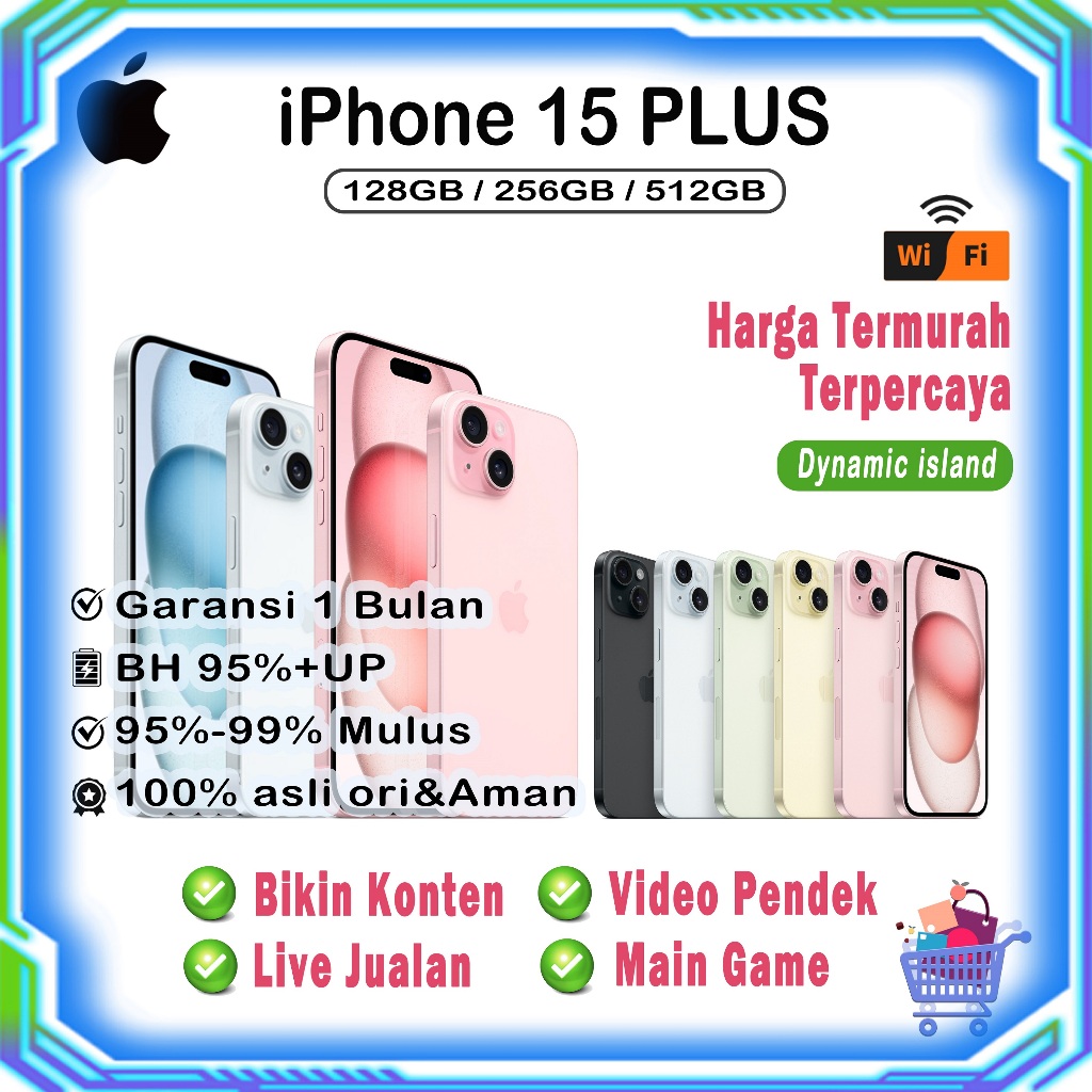 iPhone 15 Plus second ori 128gb 256gb inter Bekas Fullset Mulus like 99 new/wifi only