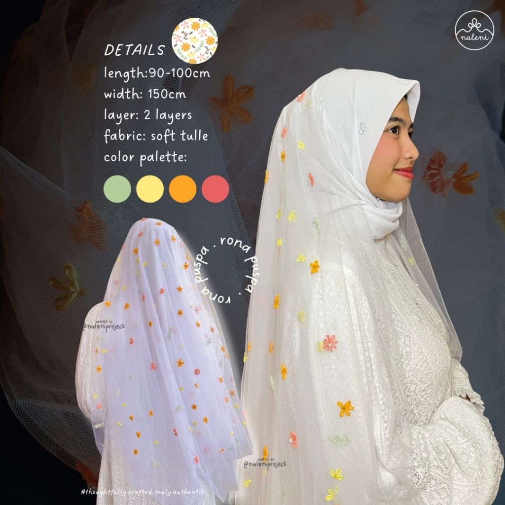 Wedding Veil Pengantin Hijab/ Veil Pengantin/Embroidery Veil Wedding/ Veil Bunga Sulam Handmade Rona