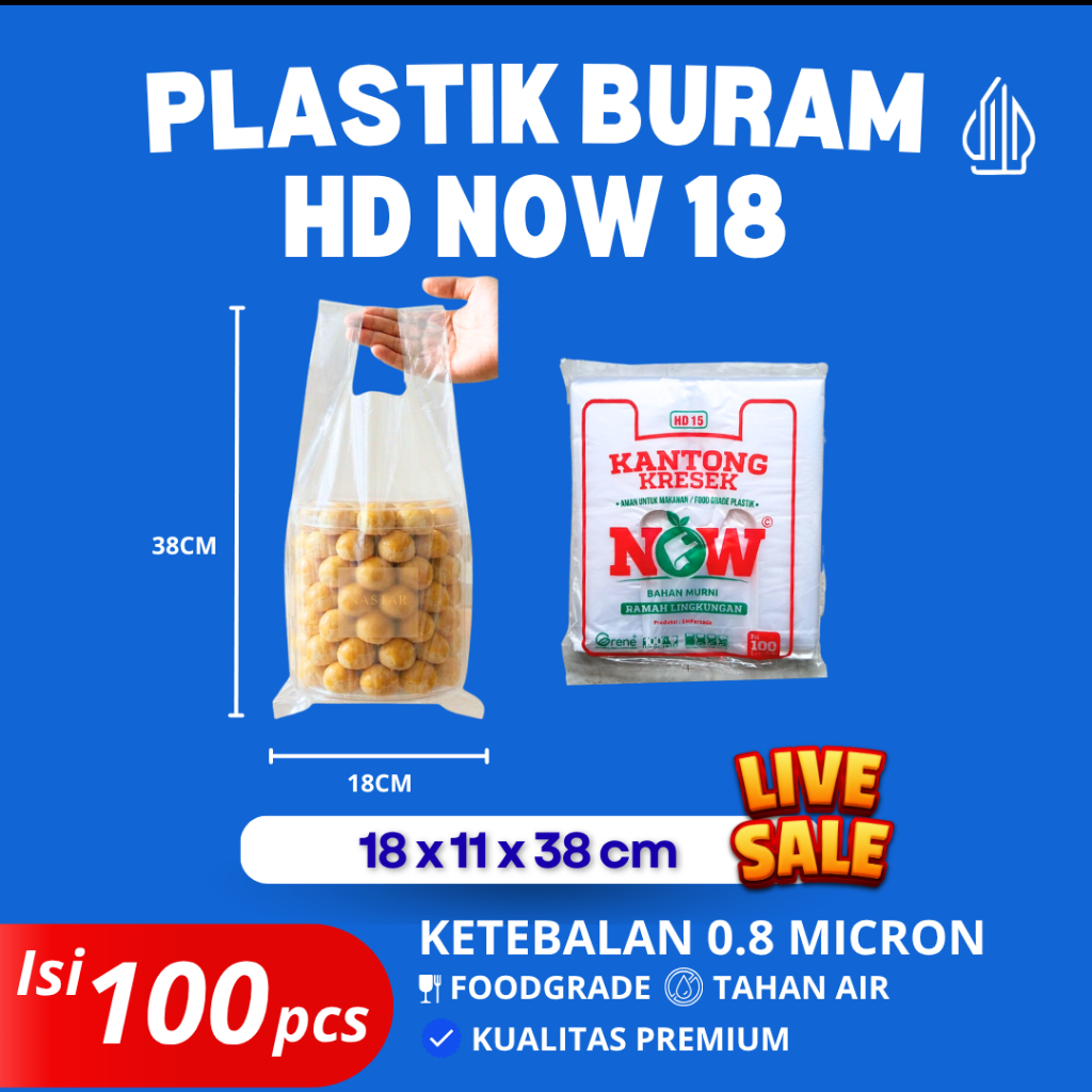 kantong plastik ramah lingkungan bening buram/kantong plastik HD NOW 18 isi 100 pcs ramah lingkungan