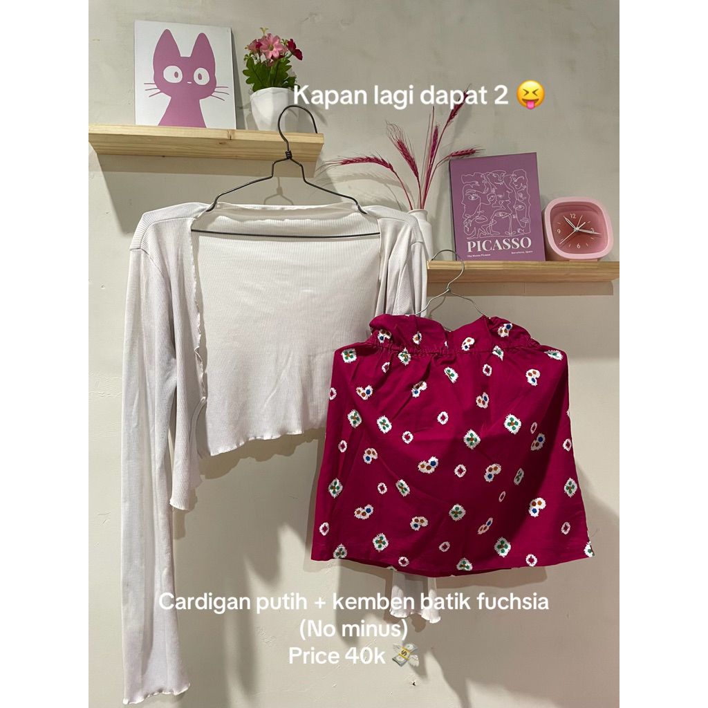 cardigan putih + kemben batik