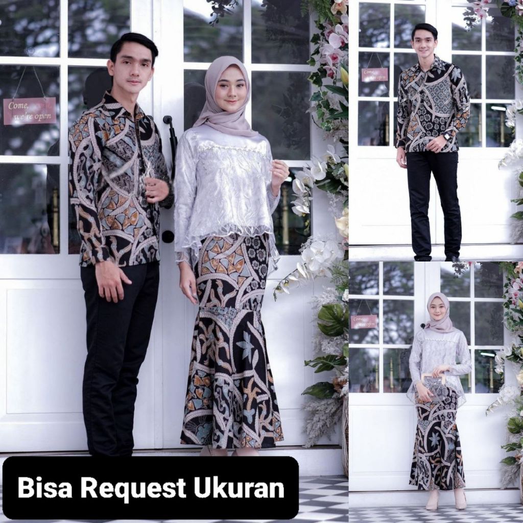 SET KEBAYA AYUDIA SILVER ORI COUPLE KEMEJA PREMIUM / CUSTOM ANAK & JUMBO / BAJU SETELAN SERAGAM BATI