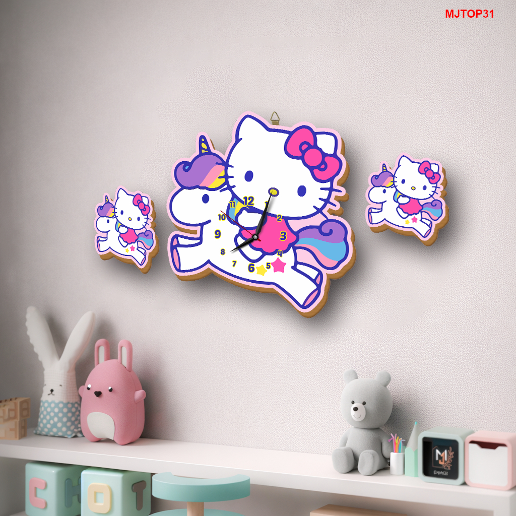 Jam Dinding Ukir Sweet HOME Hello Kitty Hiasan Dinding Ruang Tamu Kamar tidur mjtop31