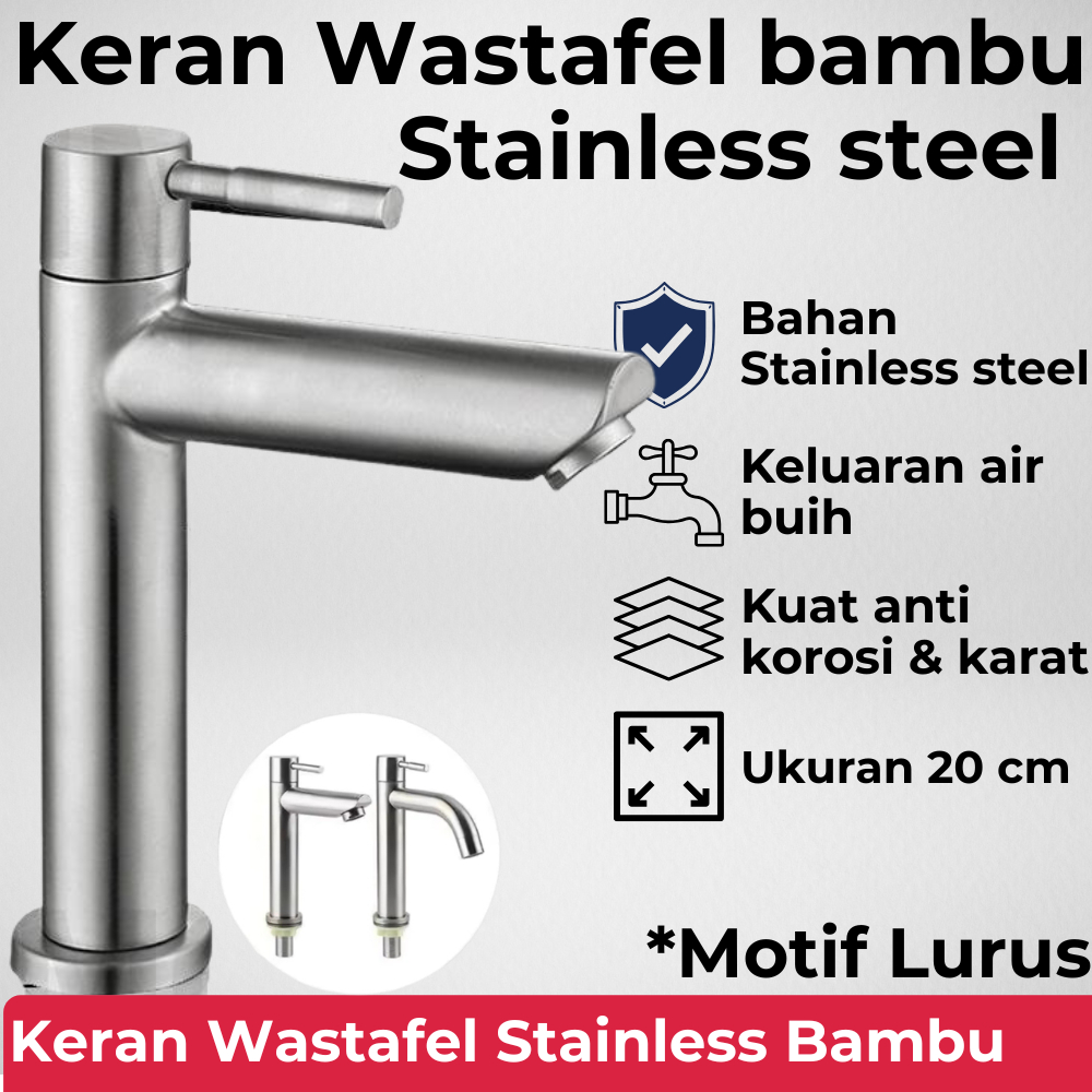 keran Wastafel STAINLESS STEEL BAMBU lurus / Kran cuci tangan BAMBU / Motif Lurus KSM-7001