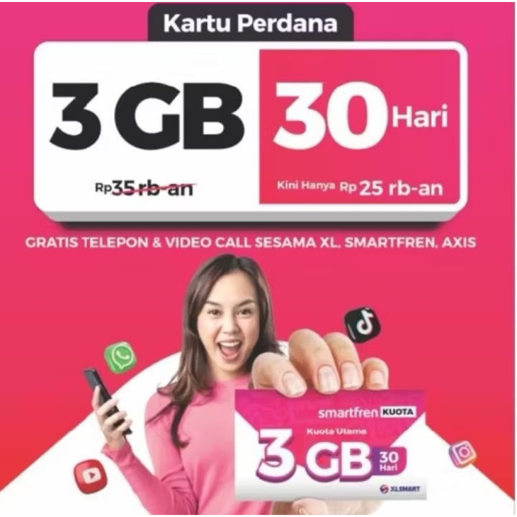 Kartu Perdana Smartfren isi Kuota Utama 3gb +1gb kuota Youtube