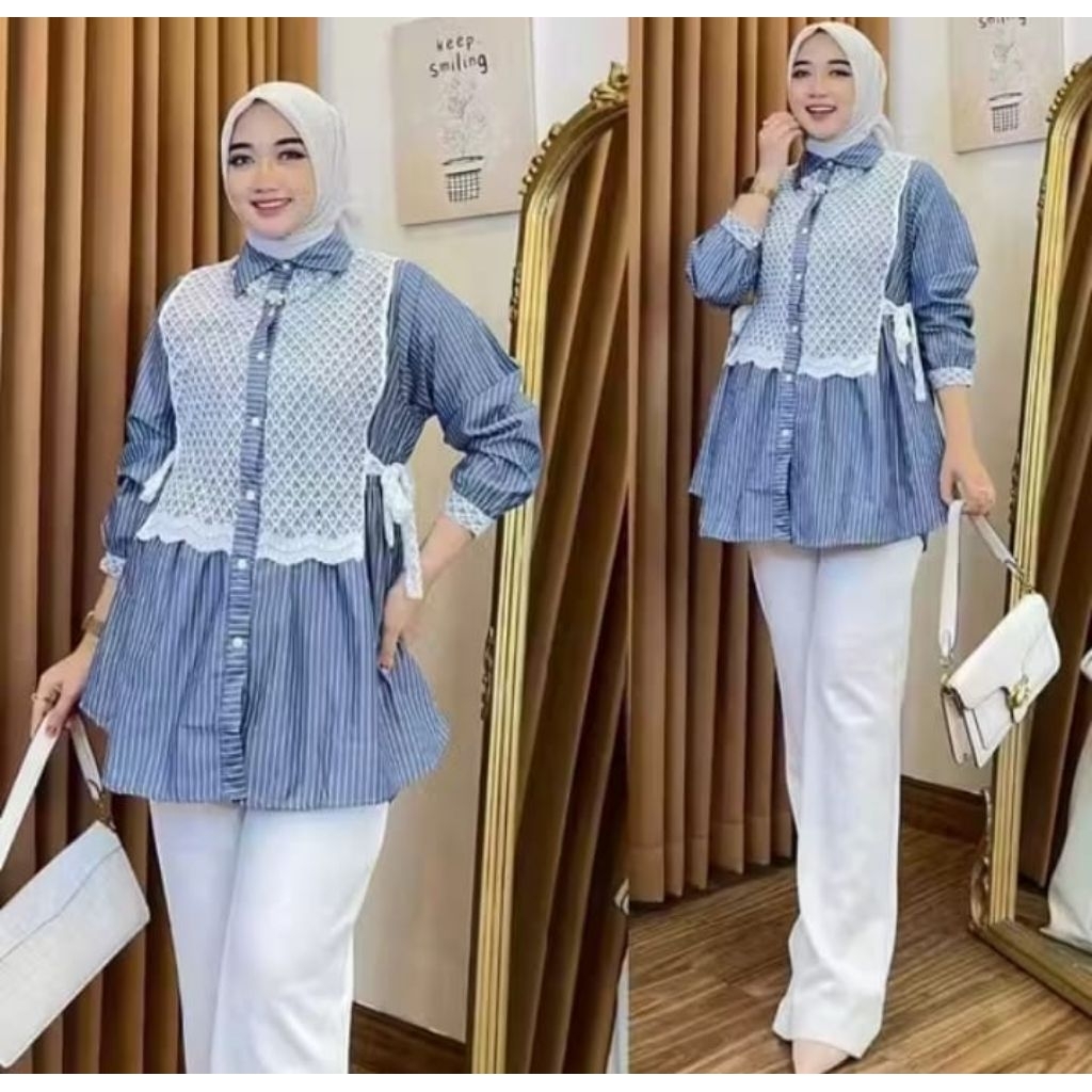 Kemeja wanita mix burkat/atasan burkat/ootd wanita kekinian remaja
