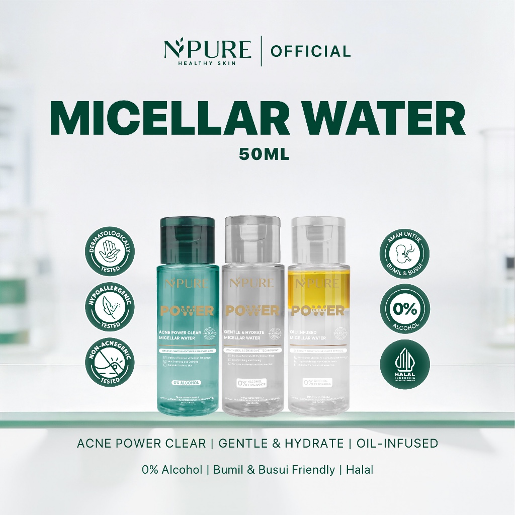 NPURE Micellar Water All Variant 50ml - Pembersih Wajah untuk Semua Jenis Kulit