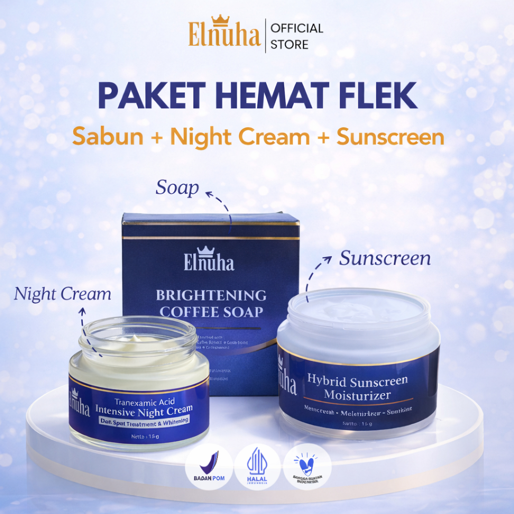 ELNUHA Paket Hemat Flek Treatment (Sabun + Night Cream + Sunscreen SPF 50)