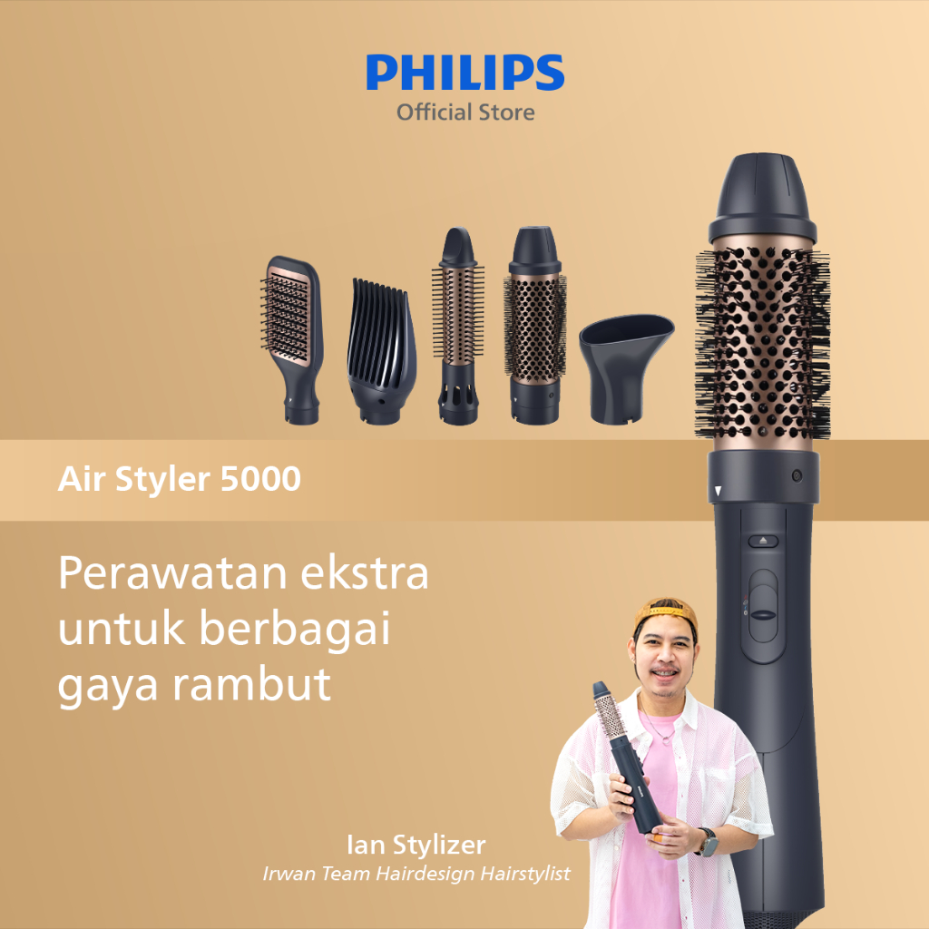 Philips | Airstyler 5000 | Catokan Curly | dengan Care Technologies Rambut Indah Terlindungi | 5 Aks