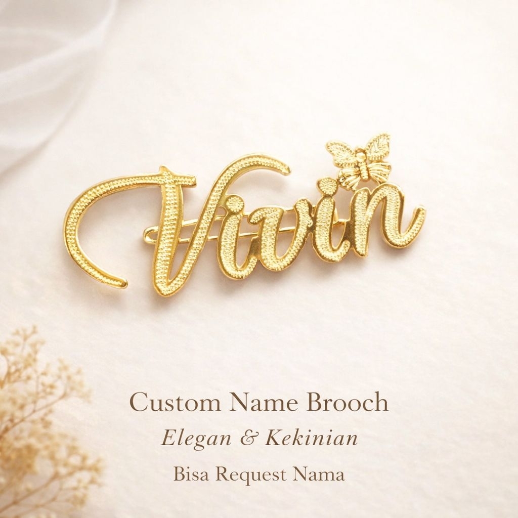 Bros Nama Custom Lapis Emas Bros Hijab Bros Peniti