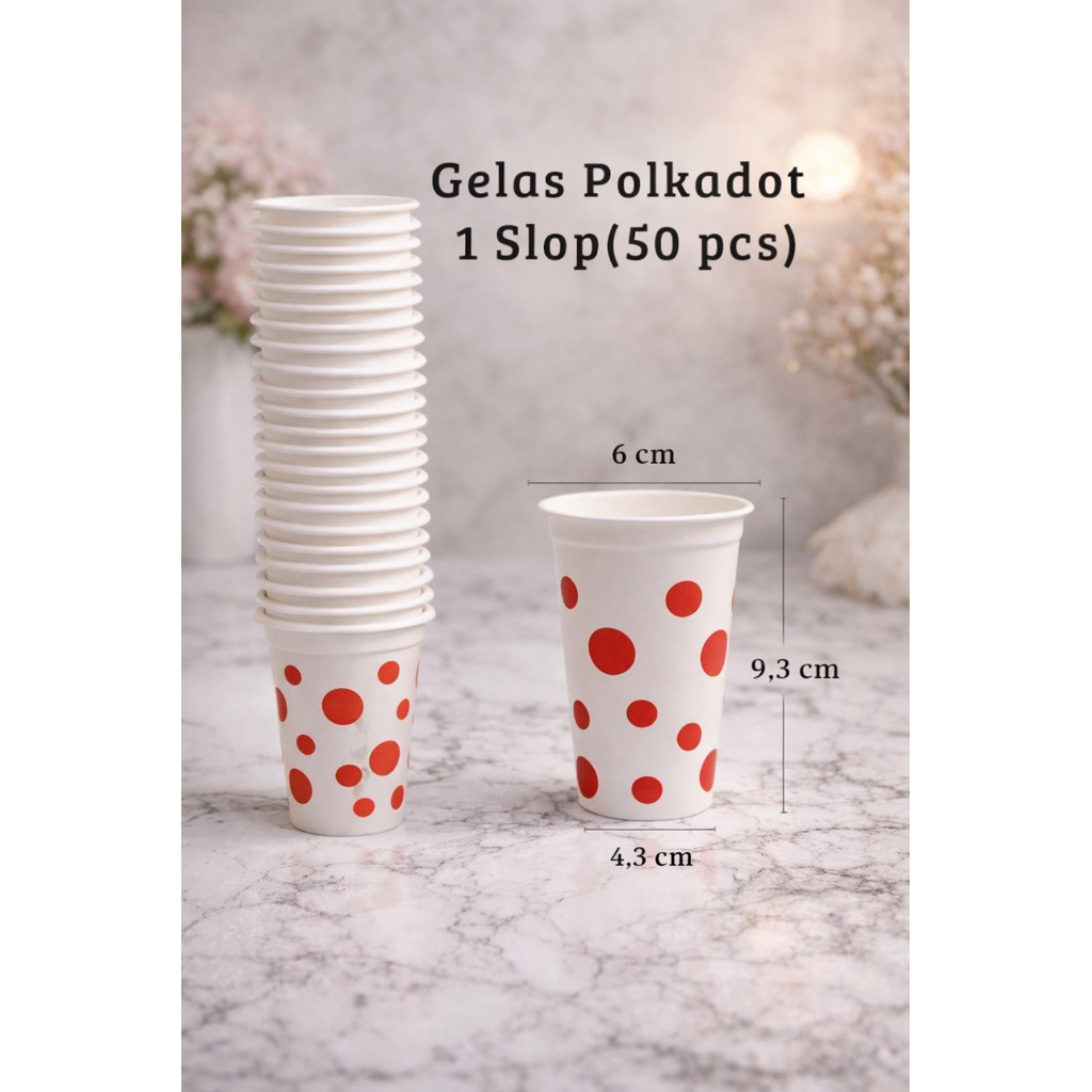 Gelas polkadot (50) merah plastik gelas minum aqua air kecil best seller