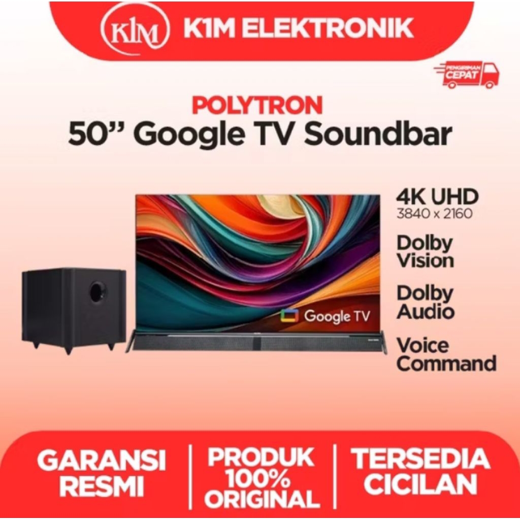 LED Polytron 50 inch Google tv 4K Sound Bar PLD-50BUG3058