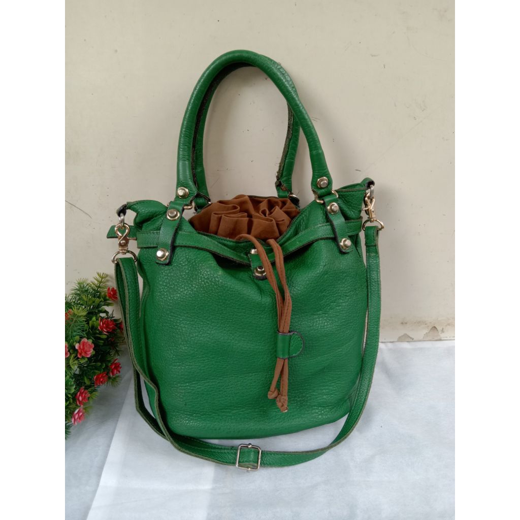 TAS SHOULDER SERUT KULIT ASLI, TAS SERUT KULIT ASLI, TAS HIJAU KULIT