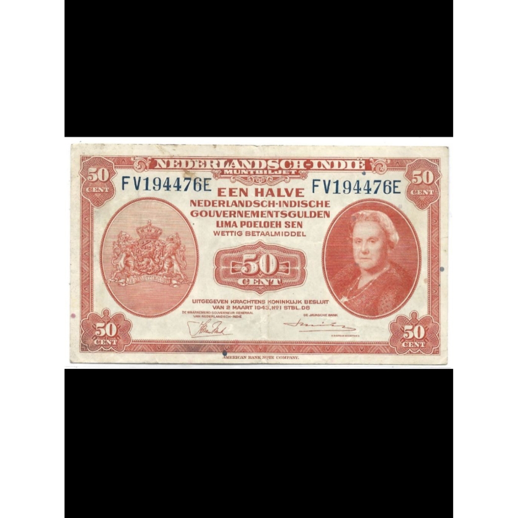 Uang Kuno Netherland Indies 50 Cent Nica 1943