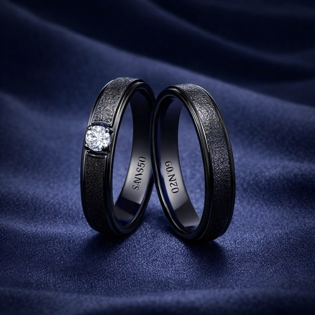 Cincin Couple Black Series SAN950 H1222 - Perak Palladium Platinum | Ring Tunangan Custom Handmade